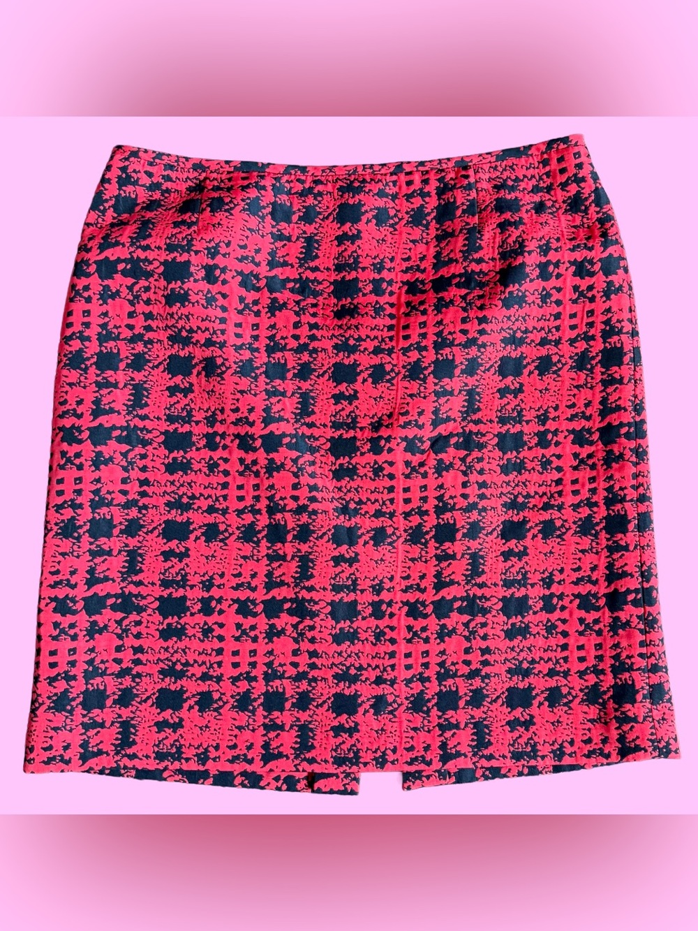 Red and Black Tahari Houndstooth Pencil Skirt